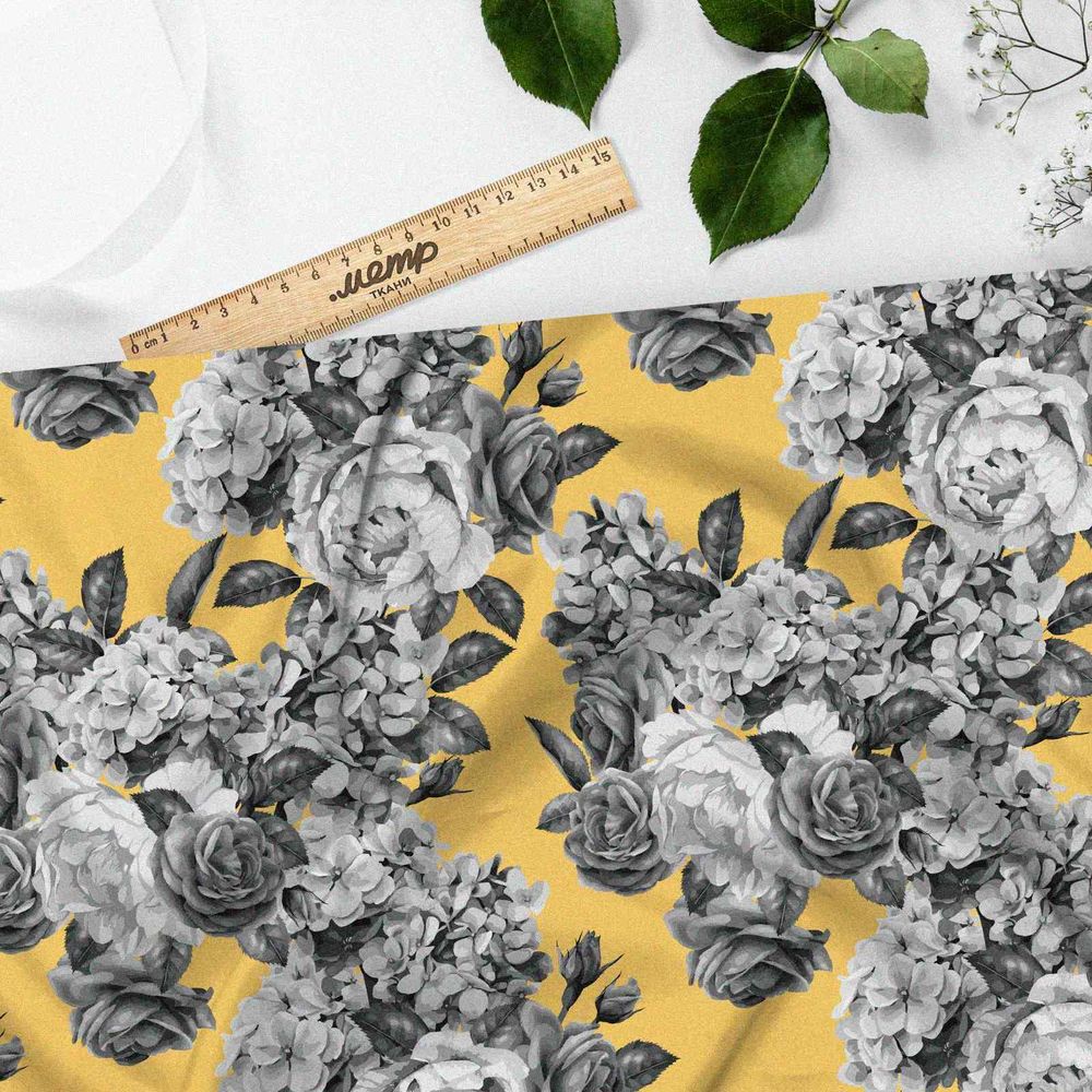 Ткань интерлок черно-белые розы