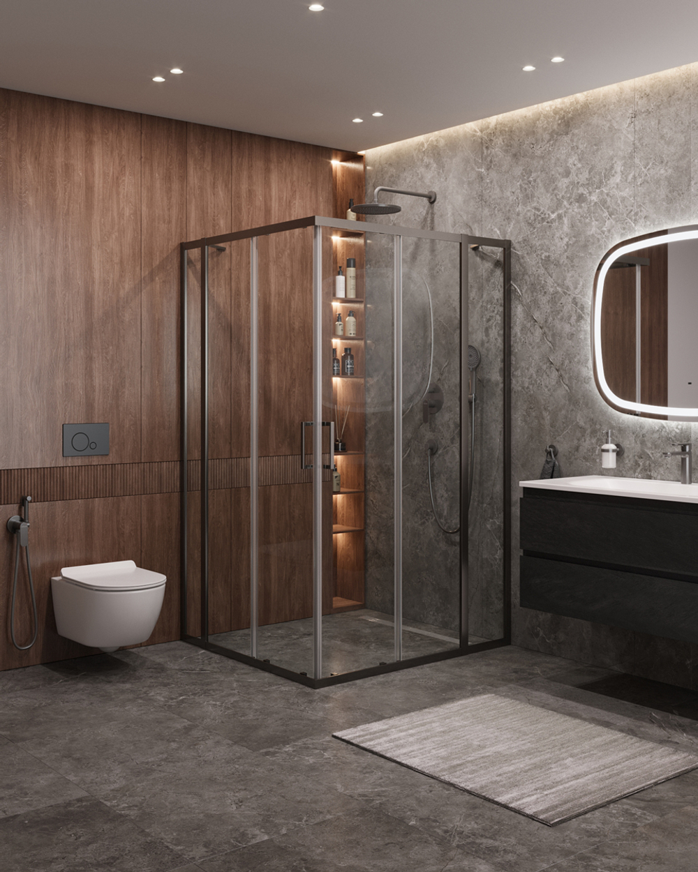 Душевой уголок Cezares MOLVENO-AH-22-120/110-C-GM-IV, 120х110х195, профиль оружейная сталь, прозрачное стекло