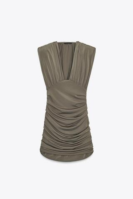 ZARA КОРОТКОЕ ПЛАТЬЕ С ПОДПЛЕЧНИКАМИ, ХАКИ