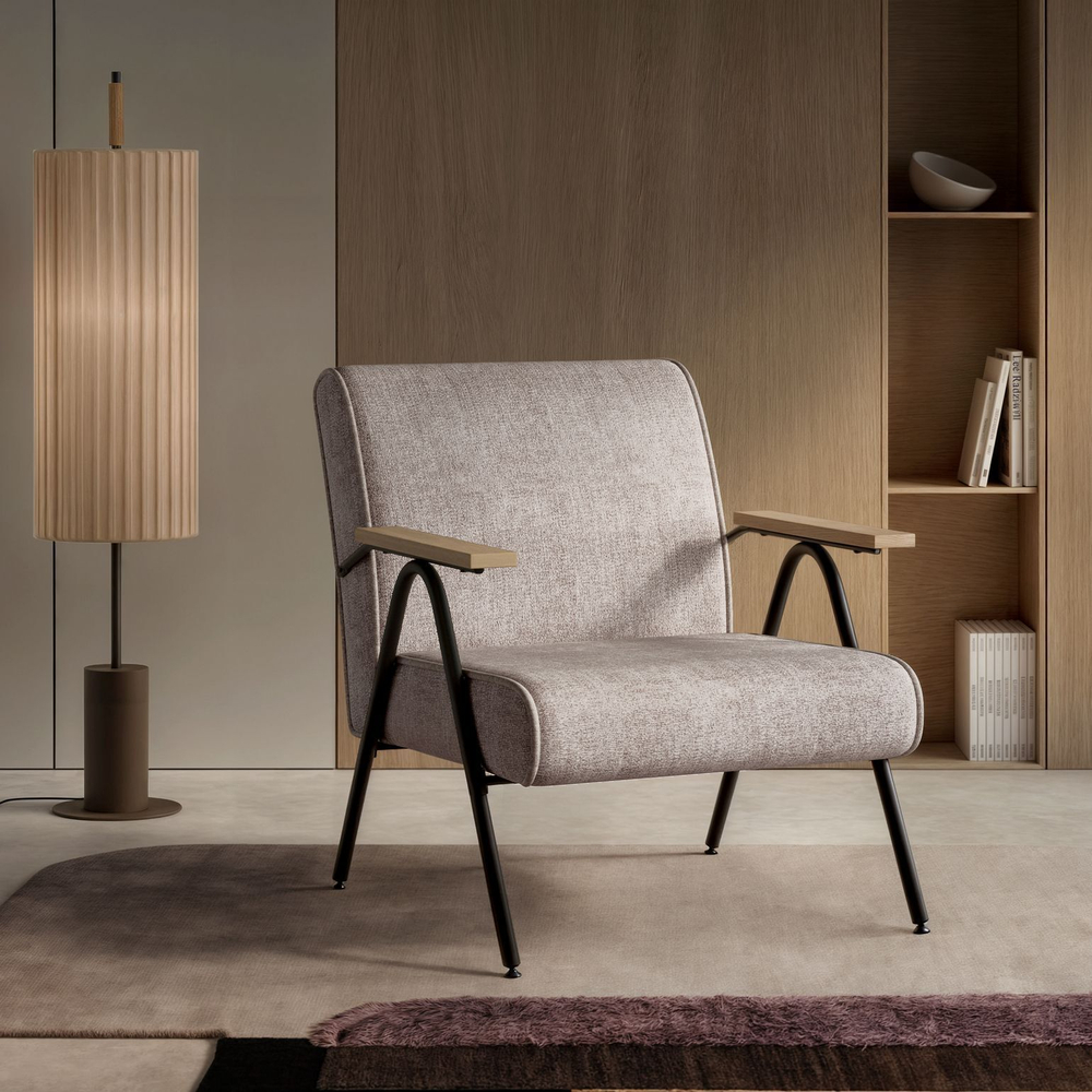 Кресло Andy с деревянными подлокотниками, шенилл Shantal beige