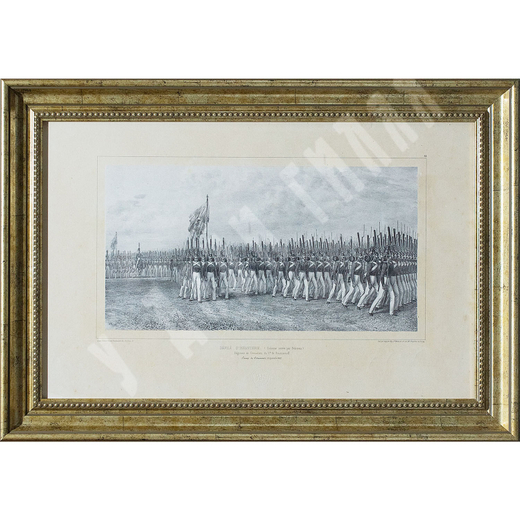 Раффе Огюст. Парад пехоты. 21-й гренадёрский Румянцевский полк. Франция, Париж. 1845. Литография.