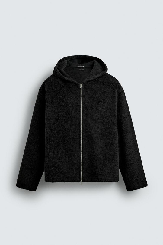 ZARA КУРТКА-РУБАШКА С КАПЮШОНОМ, ЧЕРНЫЙ