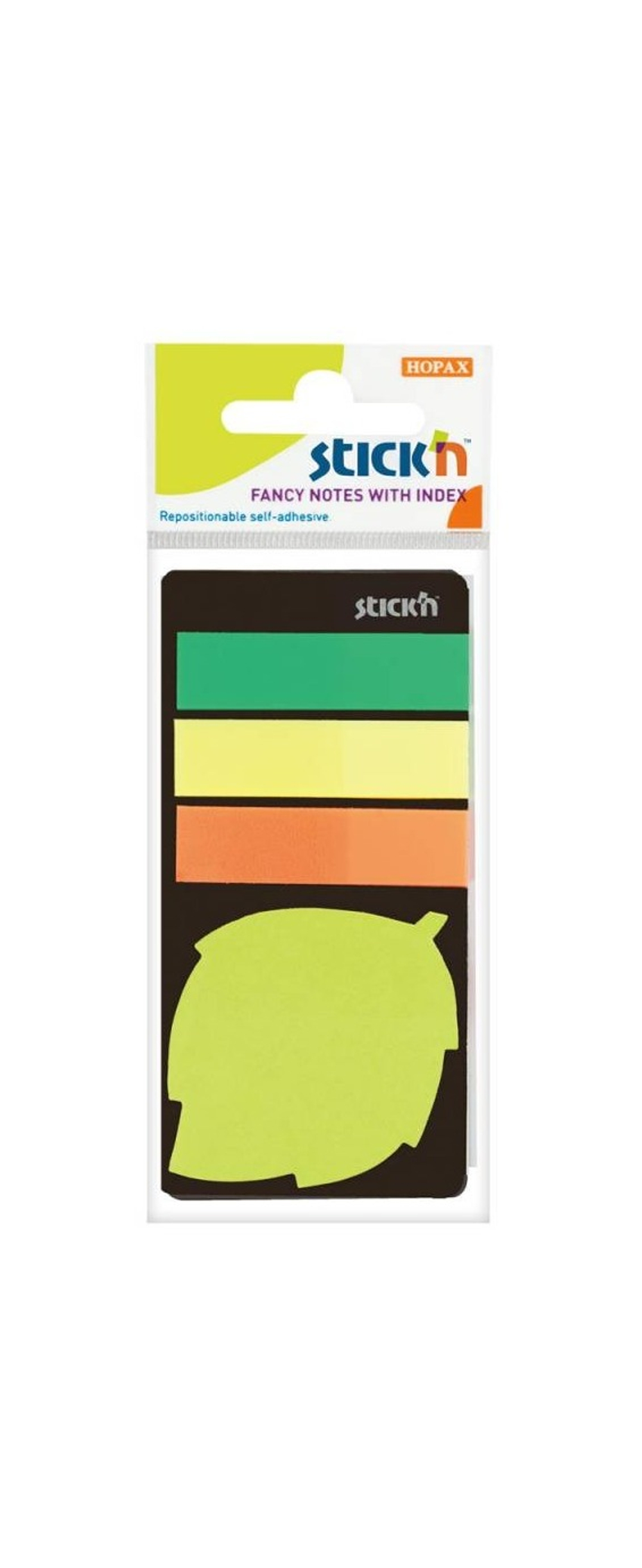 Блок бумаги с л/к 44х44 20л. Stick`n неон зеленый листок + закладки 12x45мм 3цв. 21476