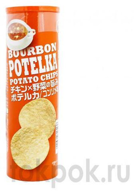Чипсы картофельные со вкусом куринного бульона Консоме Bourbon Potelka Consome, 63 гр