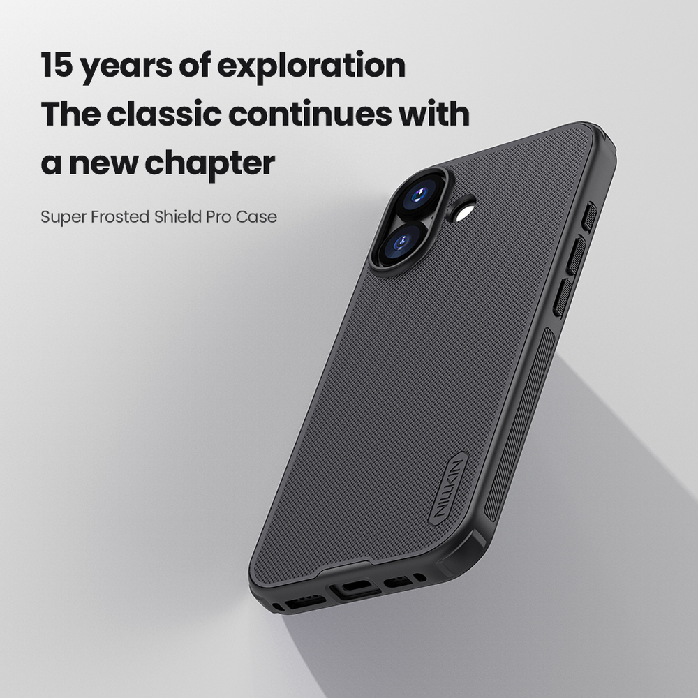 Усиленный противоударный чехол черного цвета от Nillkin для iPhone 17, серия Super Frosted Shield Pro