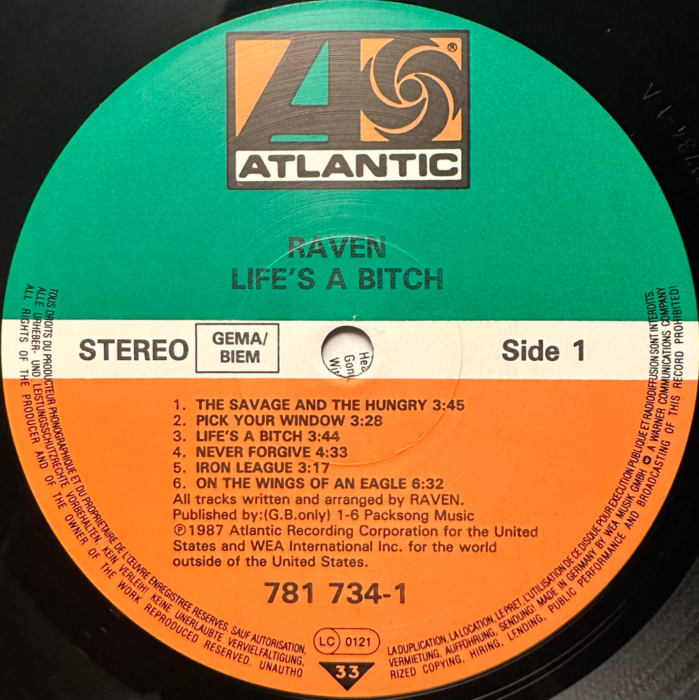 Raven - Life's A Bitch (Германия 1987г.)