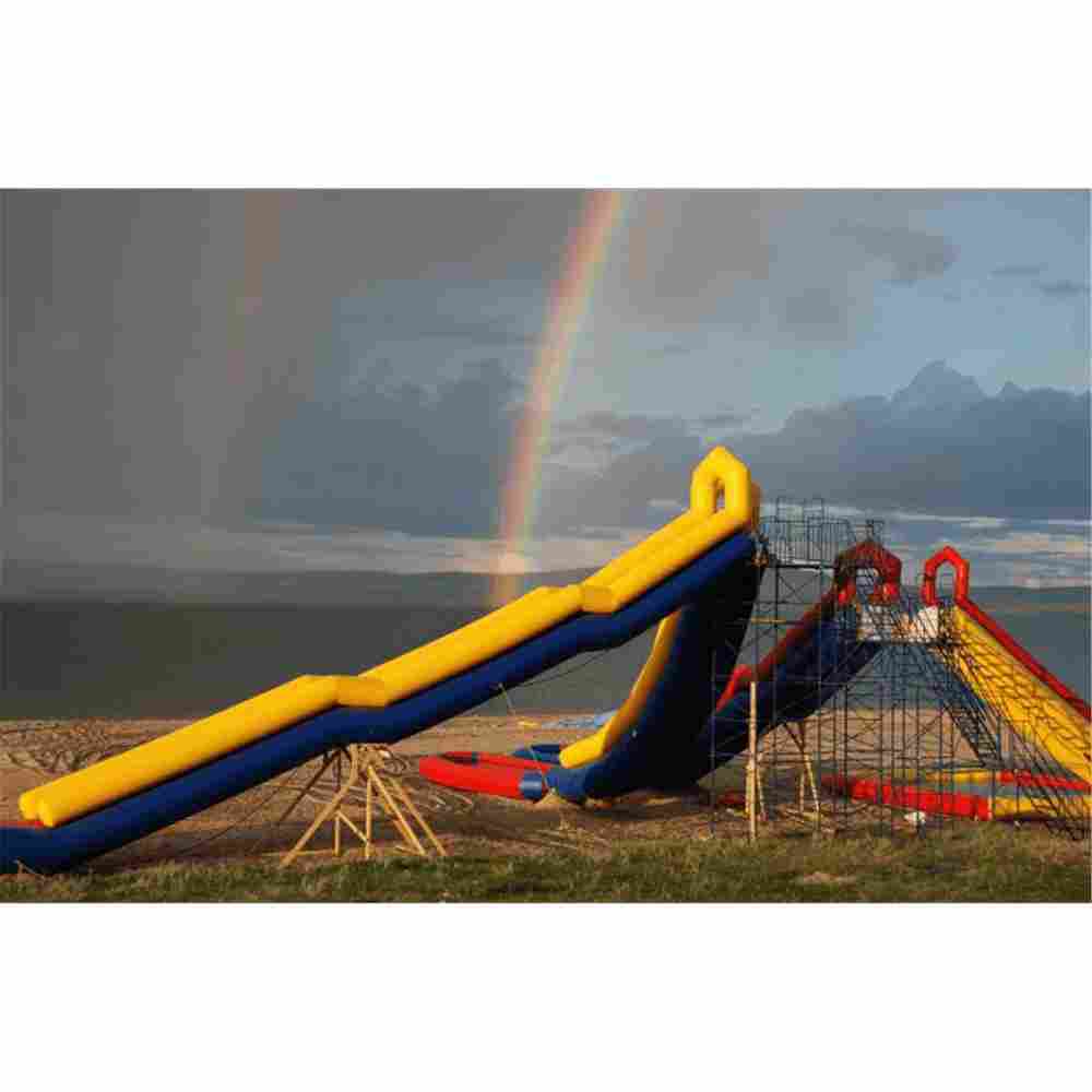 Надувная прямая водная горка для вышки (опоры) «Стрела» с бассейном, 30*2*2,65 м