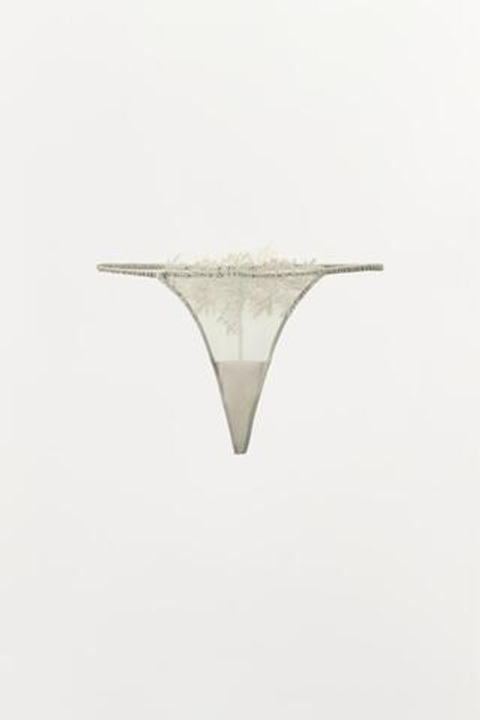 ZARA КРУЖЕВНЫЕ ТРУСЫ-ТАНГА, СЕРЫЙ