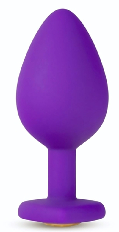 Фиолетовая анальная пробка Bling Plug Medium с золотистым стразом - 8,3 см. (Цвет: фиолетовый)