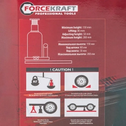 Домкрат бутылочный с клапаном 2т.(h min-148мм,h max-278мм, ход штока-80мм, ход винта-50мм) FORCEKRAFT FK-T90204(DS)