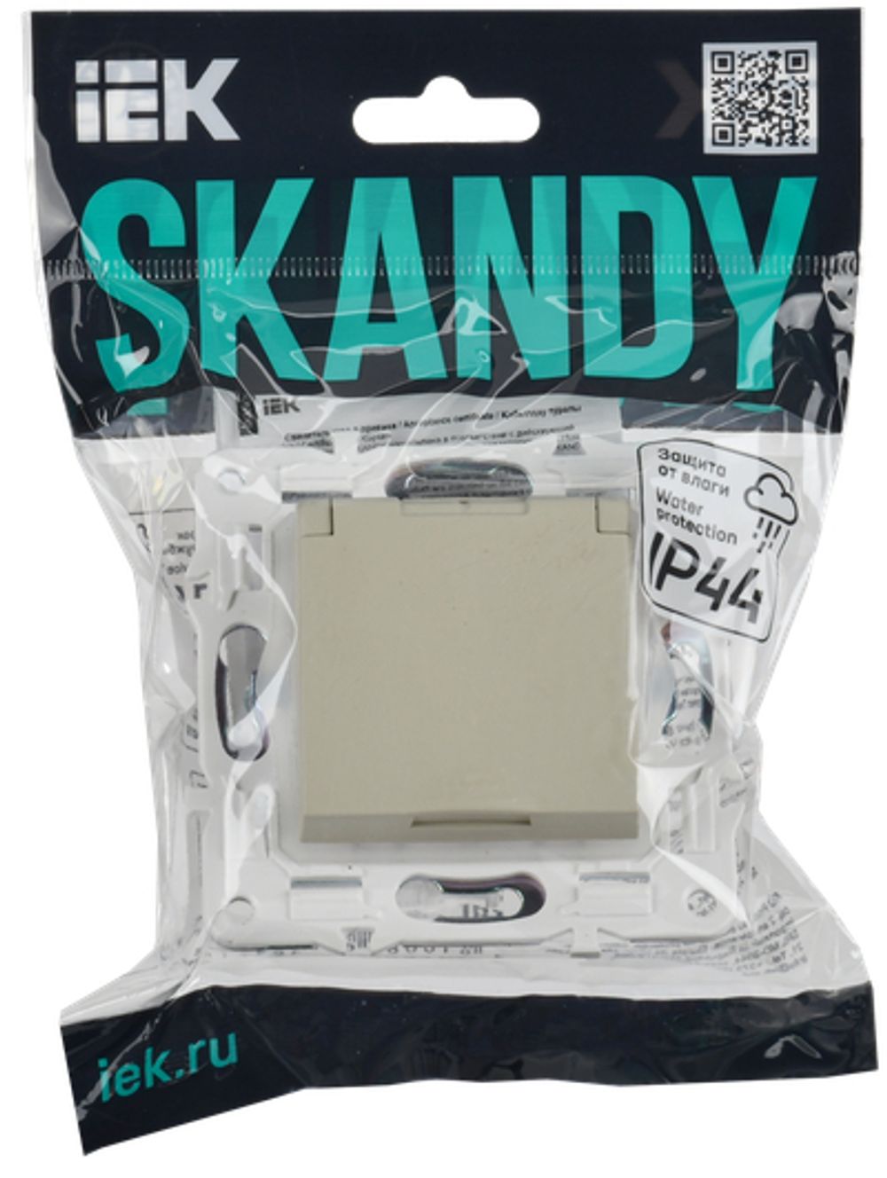 SKANDY Розетка 1-местная с заземлением с защитными шторками и крышкой 16А IP44 SK-R11B бежевый IEK