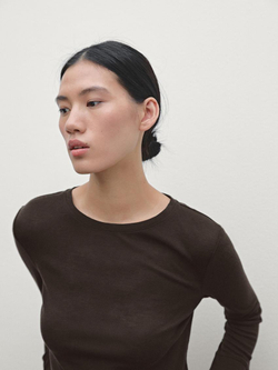 Massimo Dutti Трикотажная футболка с манжетами, коричневый