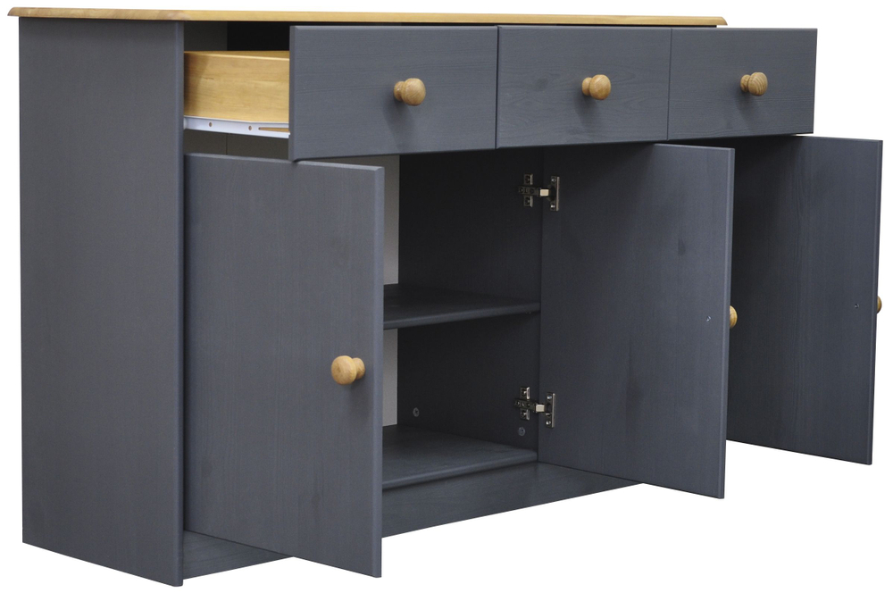 Комод 113х35х73, Хаба с ящиками для вещей и одежды, 3 двери, в прихожую, спальню, гостинуюмассив сосны, серый/антик, Dipriz