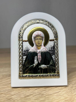 Матрона, икона арочная, белое дерево, эмаль 105х140