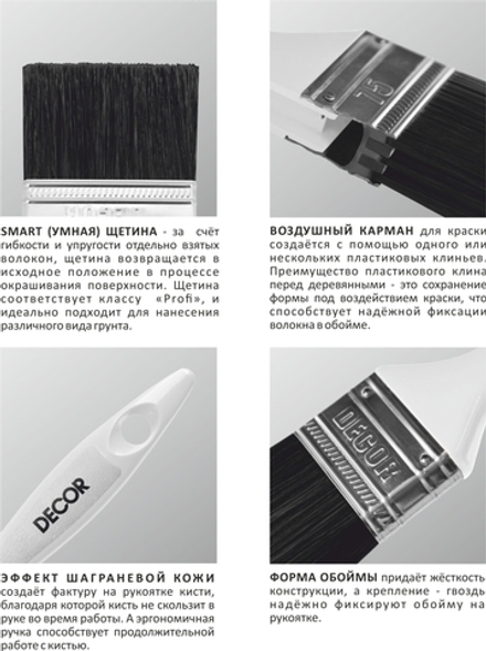 Кисть "PROFI" для подгот. работ" 50х15мм,черн.ворс,пласт.ручка DECOR 780-050