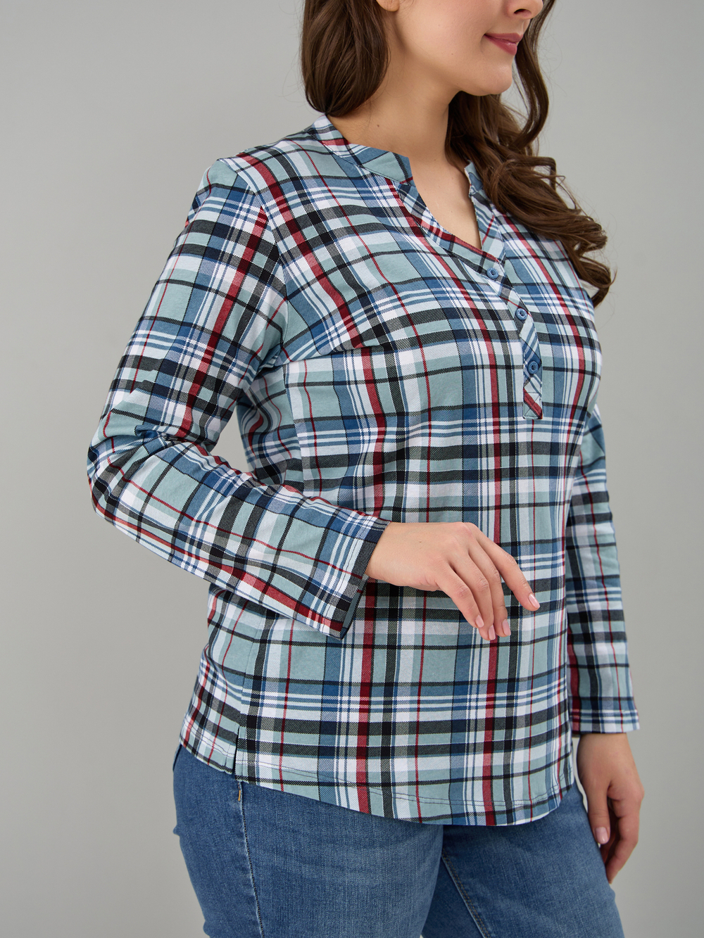 Блузка БЛ-22/клеткасерый-индигокрасный