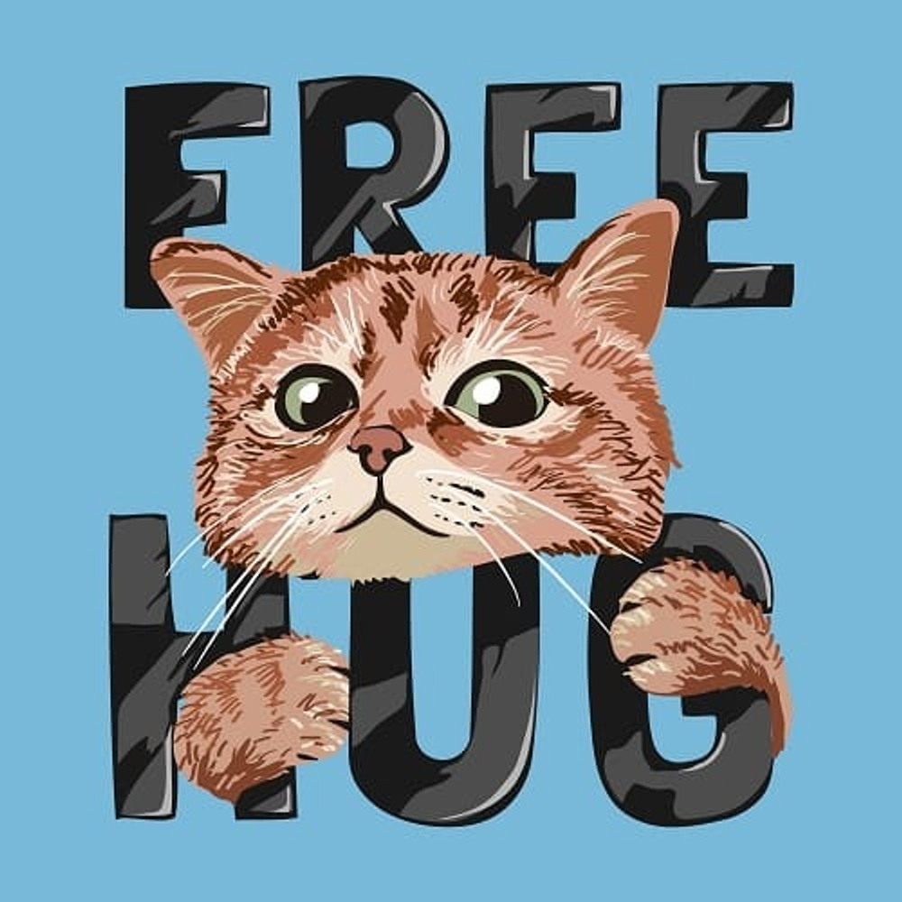 принт с котом Free Hug голубой