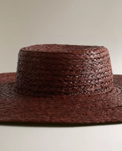 ZARA ПЛЯЖНАЯ ШЛЯПА ИЗ РАФИИ С ДЛИННЫМИ ПОЛЯМИ, КОРИЧНЕВЫЙ