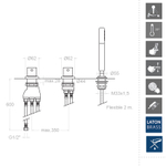 Смеситель в борт ванны термостатический с ручным душем ALEXIA 3633TSCAM