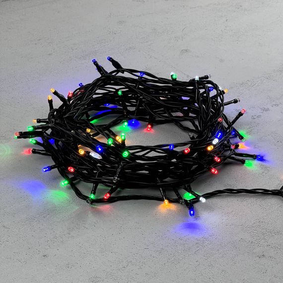 Светодиодная нить 100 разноцветных LED ламп с мерцанием, 10 м., 24В., черный провод ПВХ, LTC (PST100BLW-11-1M)
