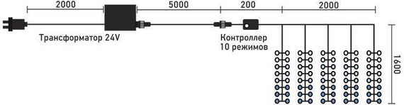 Занавес с эффектом бегущий огонь 2*1.6 м., 24V, 150 LED ламп бело - розового цвета, прозрачный провод, Beauty Led (ESI150-SH10-1WP)
