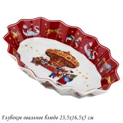 Lenardi 305-192 Глубокое овальное блюдо 23.5х16.5х5см НОВЫЙ ГОД в под.уп.(х48)Фарфор