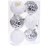 Новогодние шары «Волшебный бал» 8 см (набор 6 шт), Серебро/Белый