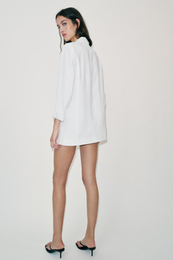 ZARA БЛЕЙЗЕР С ПРИНТОМ НА МАНЖЕТАХ, ЖЕЛТОВАТО-БЕЛЫЙ