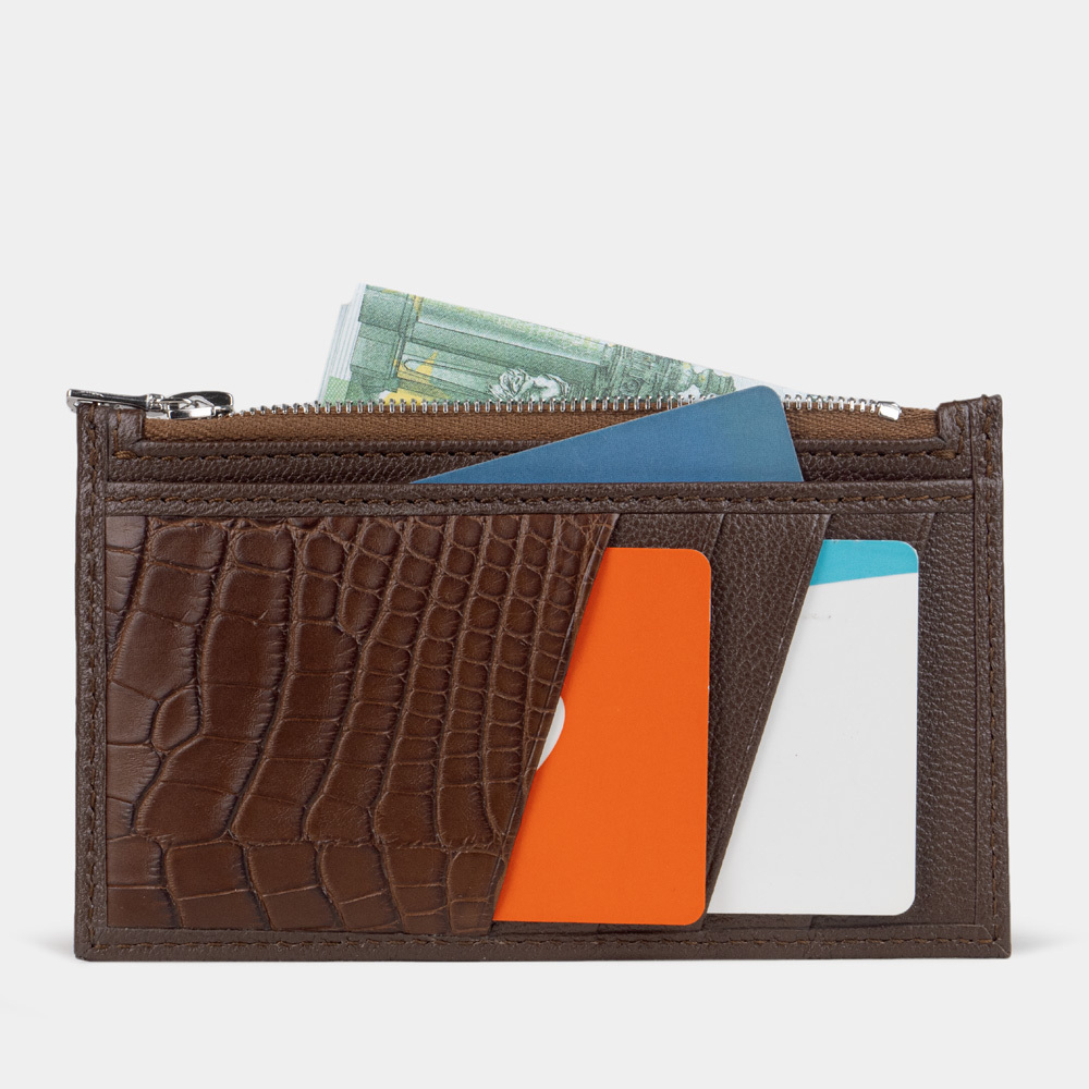 Кардхолдер из кожи козы и аллигатора, коричневого цвета