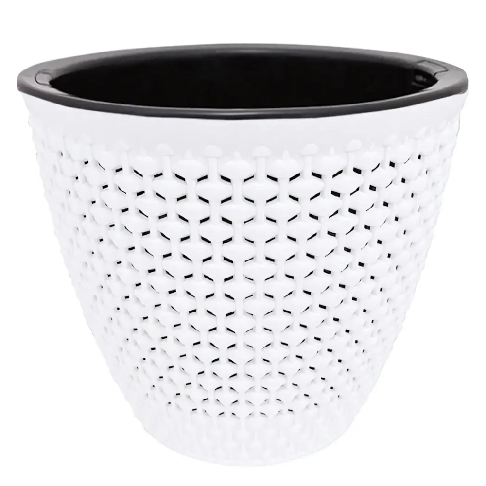 Кашпо для цветов пластиковое 1,6л d-16 см «Ротанг» Белый/Черный