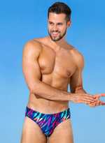 Синие мужские плавки +size с яркими цветными зигзагами (Размер: 5X) (Цвет: разноцветный)