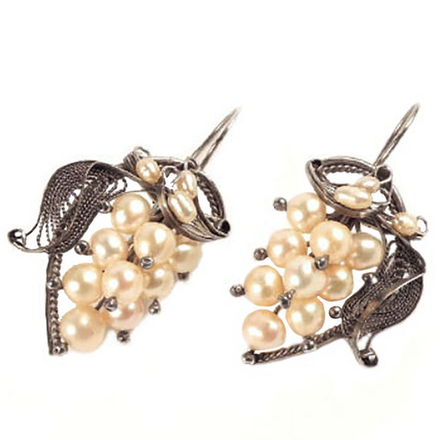 Серьги "Гроздь" жемчуг, скань асс.