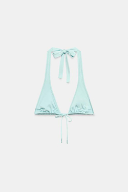 ZARA ТОП БИКИНИ СО СБОРКАМИ И ЗАКЛЕПКАМИ, СВЕТЛО-БИРЮЗОВЫЙ