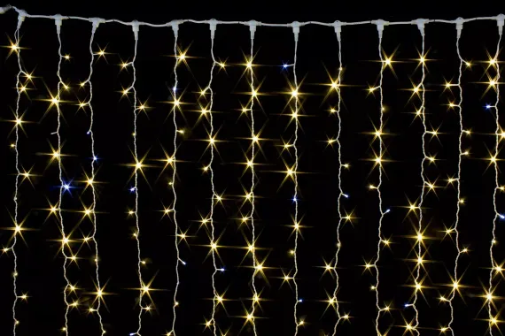 Светодиодный занавес с мерцающим диодом 2*2 м., 280 теплых белых LED ламп, белый провод, Winner Light (ww.03.6W.280+)