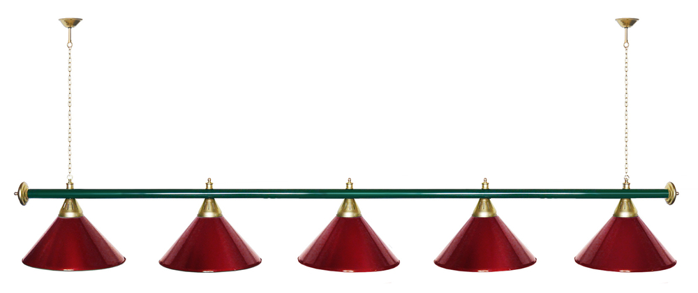 Лампа STARTBILLIARDS 5 пл. (плафоны зеленые,штанга зеленая,фурнитура золото)