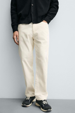 ZARA ВЕЛЬВЕТОВЫЕ БРЮКИ REGULAR FITНЕВЫЙ, ЖЕЛТОВАТО-БЕЛЫЙ