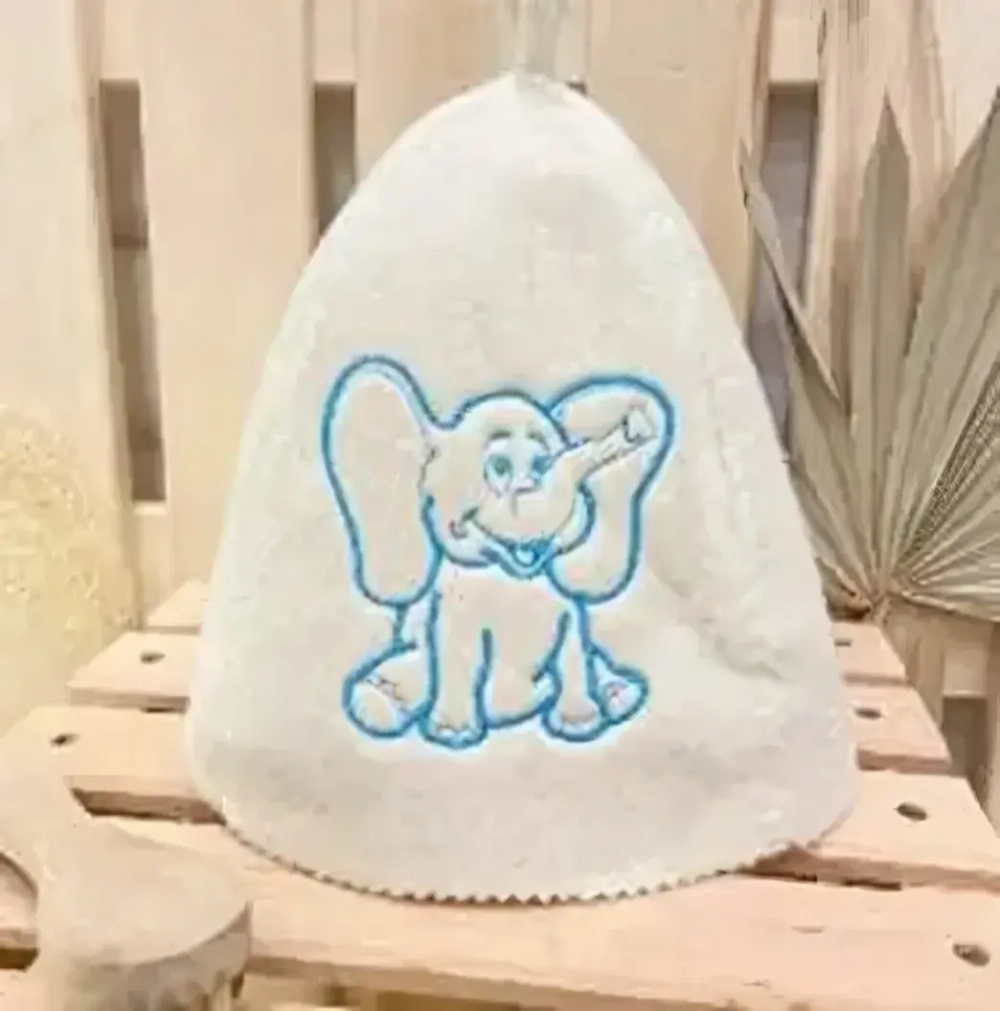 Шапка банная детская классическая с вышивкой «Слон», цвет белый, (без упаковки)