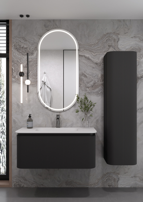 Armadi Art OVALE 1 полка рифленая 100CM АНТРАЦИТ тумба + раковина