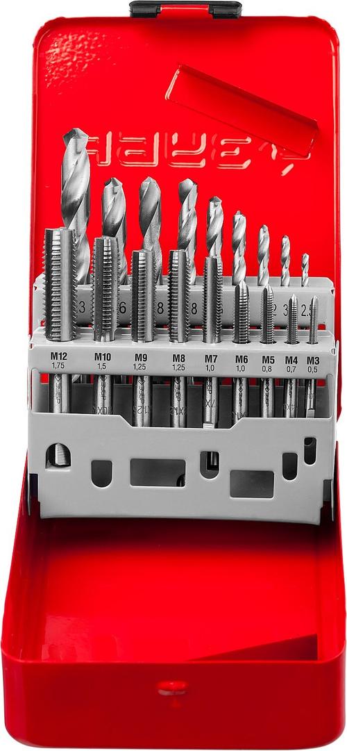 ЗУБР 18 предметов, метчики 9ХС, сверла Р6М5, набор резьбонарезной