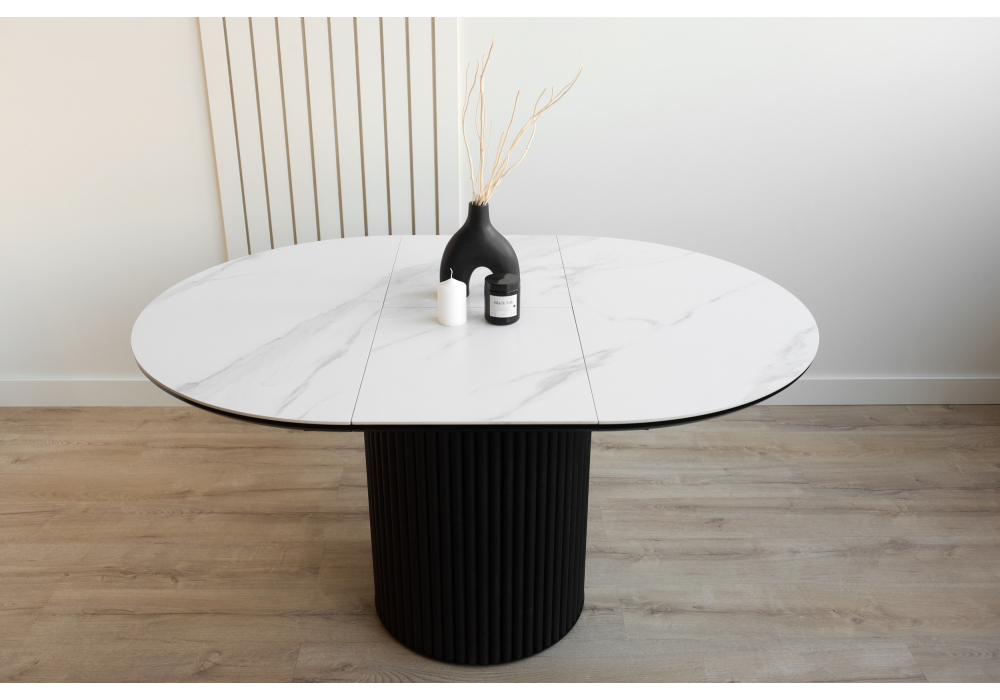 Керамический стол Woodville Стивен 100(140) snow white, черный