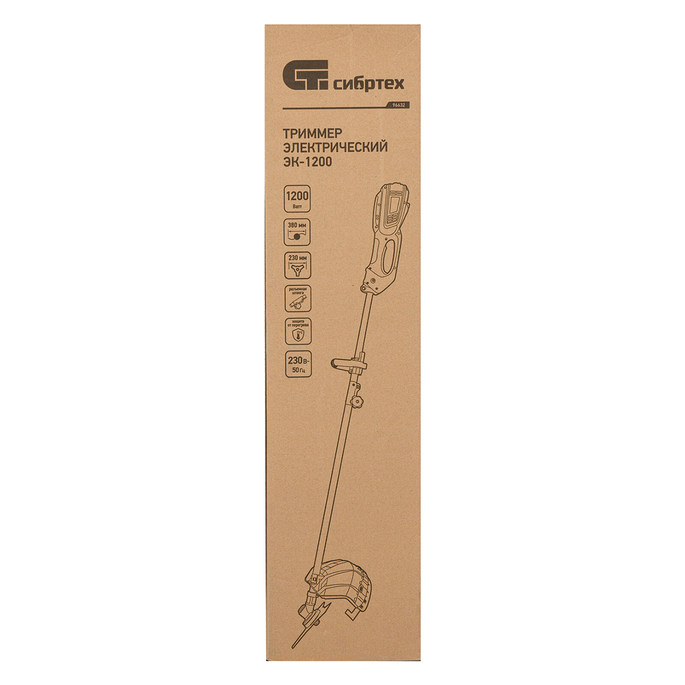 Триммер эл. СИБРТЕХ ЭК-1200,1200Вт,380мм,разборная штанга,катушка,диск (96632)
