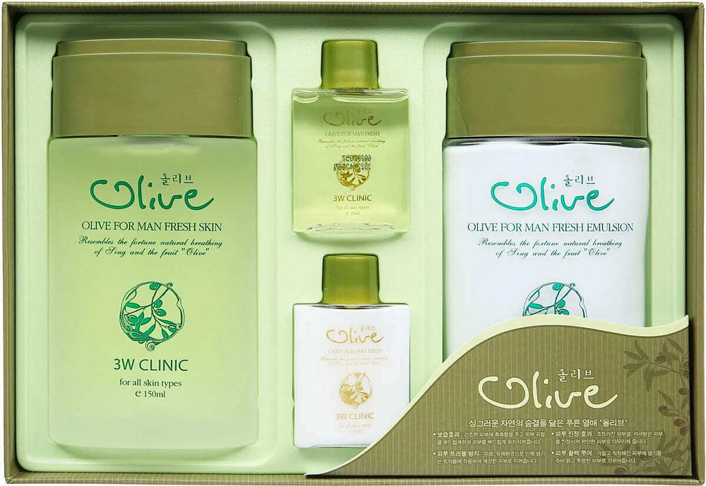 Набор для ухода за лицом 3W Clinic Olive For Man Fresh 2 Items Set для мужчин (тоник, эмульсия)