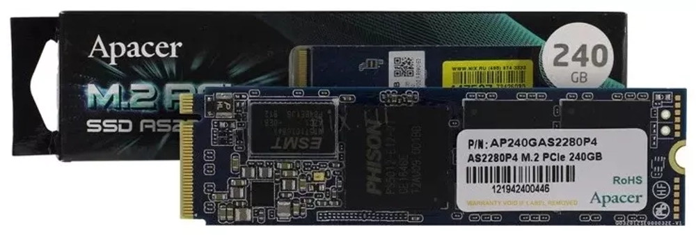 Накопитель Apacer SSD AS2280P4U PRO 2TB M.2 2280 PCIe Gen3x4, R3500/W3000 Mb/s, 3D NAND, MTBF 1.8M, NVMe, 1300TBW, Retail, AP2TBAS2280P4UPRO-1 RTL