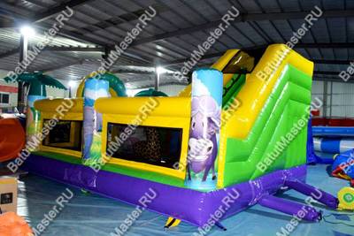 Коммерческий надувной батут "Сафари-джунгли с розовым единорогом", размер 6*5*4 м