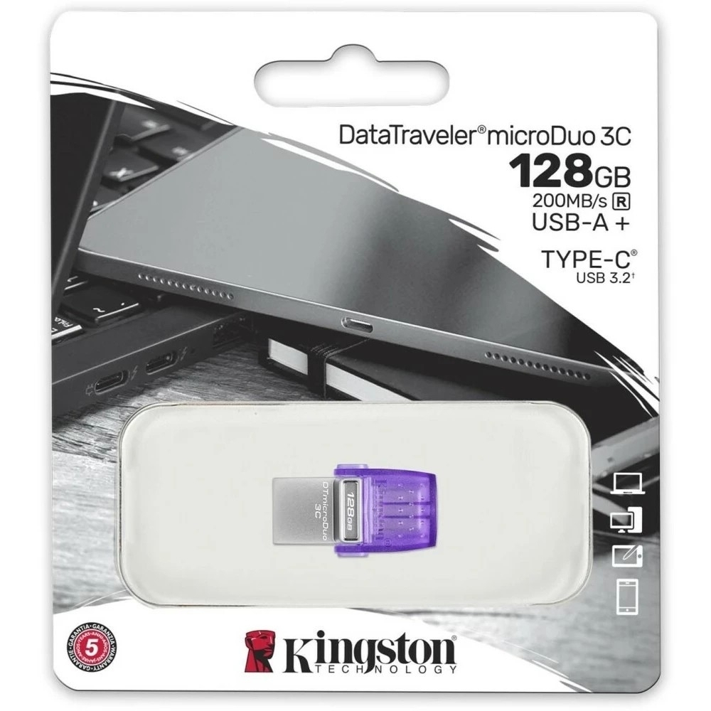 Флешка USB Flash Kingston USB Drive 128Gb DataTraveler microDuo 3C DTDUO3CG3 / 128GB USB3.0 фиолетовый