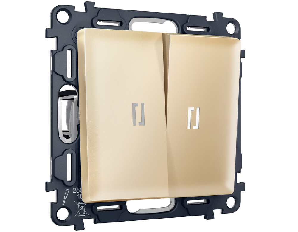 MA604015 Комплект механизма 2-кл выключателя с подсветкой 5600K ALFA Шампань QUANT (AP6040, VM115, G14W)