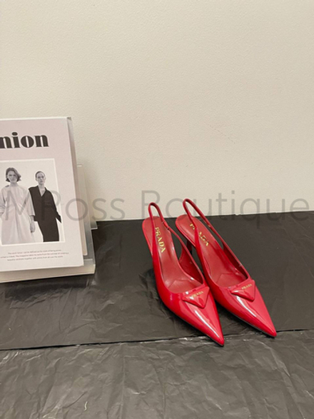 Красные туфли Prada с открытой пяткой на каблуке