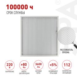 Светильник светодиодный ЭРА SPO-6-36-4K-P 36Вт 4000К IP40 595x595 призма | Светильники с внутренним драйвером