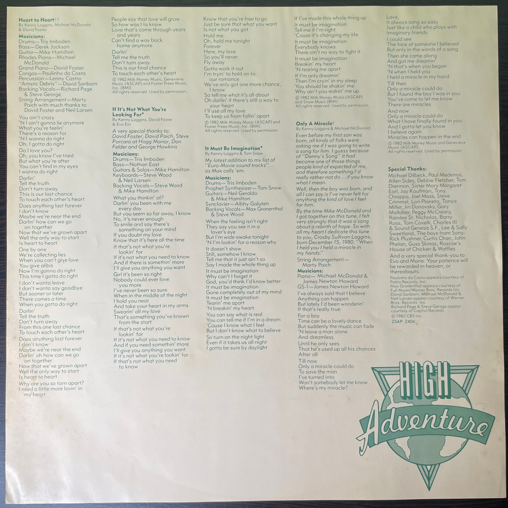 Kenny Loggins ‎– High Adventure (Япония 1982г.)