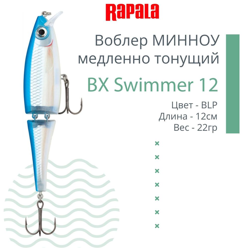 Воблер BX Swimmer 12, 12см, 22г, цвет BLP, медленно тонущий